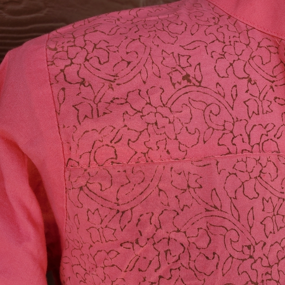 Beechtree Pret Kurta Pink with Brown Floral Print and Embroidered Flowers EUC - Picture 9 of 17